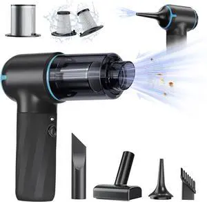4-IN-1 Car & Home Handheld Vacuum - 12000Pa Mini Cordless Vacuum Cleaner with LED Light, Dual Filtration System, Multi Nozzles (Blue)