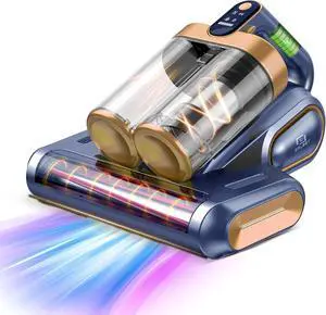 Mattress Vacuum Cleaner, 16KPa Cordless Strong Suction Bed Vacuum with Uv and Ultrasonic, Dual Dust Bins and Washable Filters Effectively Cleans Dust, Pet Hair, Etc