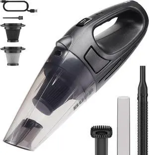 BUFF Handheld Vacuum Cordless - Portable and Rechargeable Car Vacuum Cleaner with LED Flashlight, Crevice Tool, Brush, and Storage Case for Home, Office, Car, Pets - Black