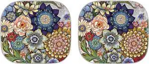 Boho Floral Print 2-Piece Sun Shade Front Windshield - Foldable Car Front Window Sunshades for Most Sedans SUV Truck,Reflective Material Blocks 99% UV Rays and Keeps Your Vehicle Cool