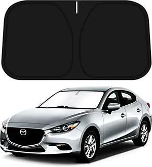 D-Lumina Windshield Sun Shade for 2014-2018 Mazda 3 Accessories Mazda3 Sedan Hatchback, Front Window Sunshade Sun Visor Protector Block UV Rays Heat, Foldable 2 Layers 210T Material