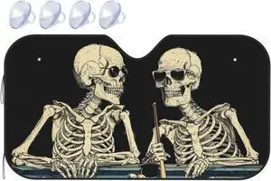 SUPLUCHOM Windshield Sun Shade Funny Skeleton Car Front Window Sunshade Blocker UV Visor Retractable Automotive Sunshades for Vehicle SUV Truck Protector 55x30 inch