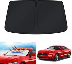 KUST Windshield Sun Shade for Ford Mustang Accessories 2015-2026 (NOT for Ford Mustang Mach-E) Custom Fit Sunshade Foldable Sun Visor Protector Blocks UV Rays Keep Your Car Cooler