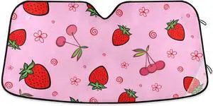 Qilmy Strawberry Car Windshield Sunshade Foldable UV Sun Visor Protector Automotive Sun Shade, 55 x 27.6 Inch