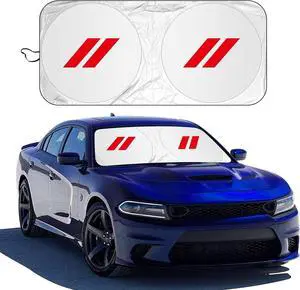 Foldable Sunshade for Dodge Charger Challenger Durango Journey Front Windshield Sun Shade Universal Fit to All Dodge Cars Sun Visor Protector (Red)