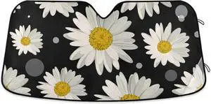 Sun Shade for Car Windshield Daisy Flower Floral Polka Dot Foldable Sun Shield Sun Heat and UV Protection Automotive Interior Sun Protection