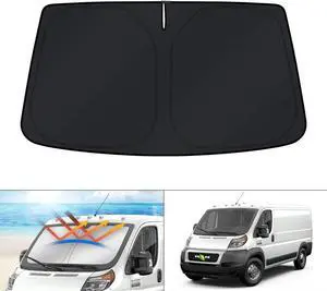 KUST Windshield Sun Shade for 2014-2025 2026 Dodge RAM ProMaster Accessories Full Size Cargo Van Chassis Cab Cutaway Window Van Sunshade Foldable Sun Visor Protector Blocks UV Rays Keep Car Cooler