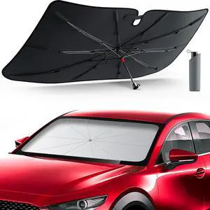 [2025 Updated] Bolamp Car Windshield Sun Shade, [Effective Keep Cool] Spring Structure Umbrella Sunshade for Automobile Windshield, Protect Cars Interior from Sun Rays, Heat Damage - Small