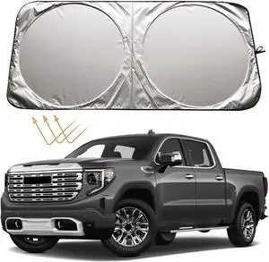 XHRING Windshield Sun Shade Sunshade for GMC Sierra 1500 2500 HD 3500 HD Truck Yukon Acadia Crew Cab Double Elevation AT4 SLE SLT Limited XL Denali Ultimate Accessories, Car Window Sun Visor Shield