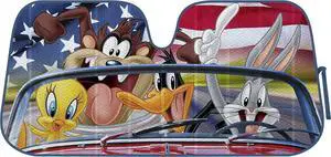 BDK Looney Tunes Road Trip Windshield Sun Shade - 58 x 27 in, Double Bubble Design, UV Blocker - Keeps Your Vehicle Cool, Accordion Foldable Car Accessories - Warner Bros Car Window Shades