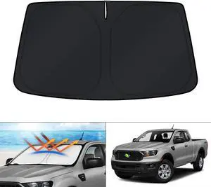 KUST Windshield Sun Shade for Ford Ranger Accessories 2019-2025 2026 Custom Fit Window Shade Foldable Sun Visor Protector Blocks UV Rays Keep Your Car Cooler