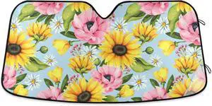 Windshield Sun Shade Sunflower Daisy Foldable Car Window Shade Blocks UV Rays Sun Visor Protector Sunshade