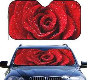Dujiea Car Front Window Sunshade, Beautiful Red Rose Foldable Auto Windshield Sun Shade Uv Heat Sun Visor Protector-Keeps Your Vehicle Cool- 51 x 27.5 in