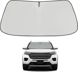 Proadsy 2025 Upgrade Windshield Sun Shade Custom Fit Ford Explorer 2020-2024 2025 4-Layer Foldable Front Sunshade Protector Sun Visor Blocks UV Rays Keep Car Cooler