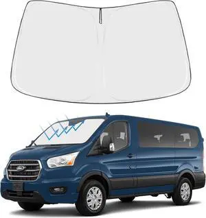 Proadsy Windshield Sun Shade for 2015-2025 2026 Ford Transit 4-Layer Foldable Front Sunshade Protector Sun Visor Blocks UV Rays Keep Car Cooler
