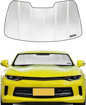 Windshield Sun Shade for Chevrolet Camaro 2016-2024. Reflective Aluminum Film Front Window Sunshade - BLAZBLOCK