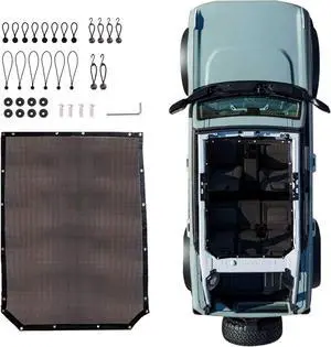 Sunshade Compatible with 2021 2022 2023 2024 2025 New Ford Bronco 4 Door Sun Shade Bikini Top Roof Bimini Soft Mesh Net Exterior Accessories, Blocks UV Wind Noise, Black