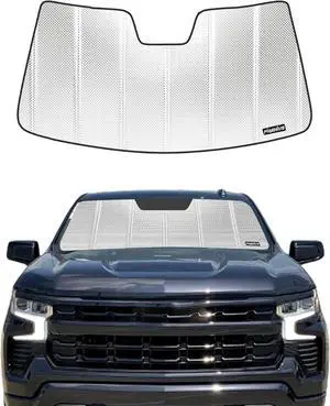 Windshield Sun Shade for Chevrolet Silverado/GMC Sierra 1500/2500HD/3500HD for 2019-2026. Reflective Aluminum Film Front Window Sunshade - BLAZBLOCK