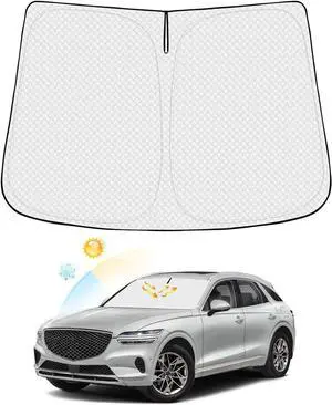 Windshield Sun Shade for 2022-2024 2025 Genesis GV70 Accessories Thicken 6-Layer Front Window Sunshade Cover Sun Visor Protector Foldable Block UV Rays Keep Vehicle Cool