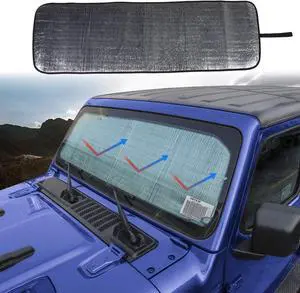 JeCar Windshield Sun Shade Foldable Sun Visor Aluminum Foil Sunshade Interior Accessories Compatible with Jeep Wrangler 2018-2023 JL JLU & 2020-2023 Gladiator JT