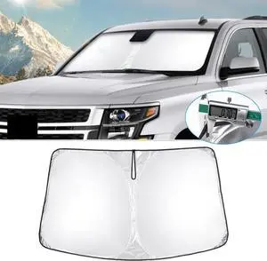 T TGBROS Windshield Sun Shade Custom Fit for 2015-2020 Chevrolet Chevy Tahoe SUV Accessories Foldable Sun Shield Reflective Polyester Sun Visor Cover Block Heat and Sun Protection