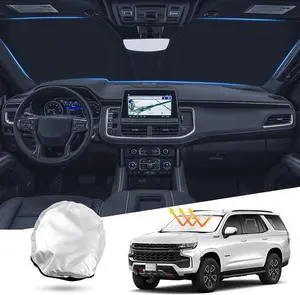 T TGBROS Windshield Sun Shade Custom Fit for 2021-2023 2024 Chevrolet Chevy Tahoe Accessories Foldable Sun Shield Reflective Polyester Sun Visor Cover Block Heat and Sun Protection