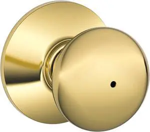 Schlage F40 V PLY 605 Plymouth Door Knob, Bed & Bath Privacy Lock, Bright Brass
