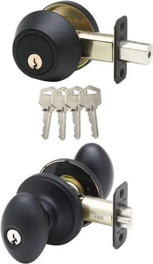 Copper Creek EKDB141BC Egg Door Knob Keyed Alike with Deadbolt Combination, Black