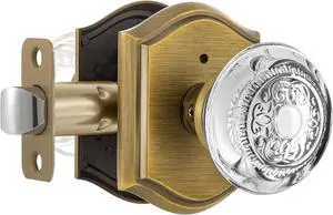 Glass Door Knobs Interior with Lock, Vintage Crystal Privacy Antique Brass Door Knobs for Bedroom Bathroom, 1 Pack