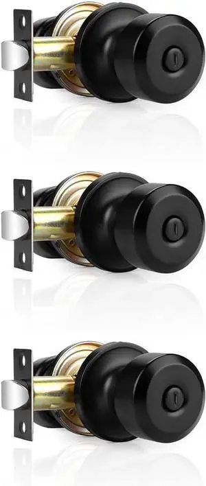 Probrico Privacy Door Knob Black Door Knob Without Key Bedroom/Bathroom Door Knobs Interior Door Handles 3 Pack