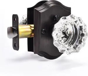 Crystal Door Knobs, Oil Rubbed Bronze Glass Door Knobs Interior Rose Shape with Lock Privacy Function, Vintage Antique for Bedroom Bathroom