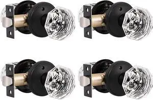 Gobrico 4 Pack Crystal Doorknobs Interior Door Hardware Black Finished Glass Diamond Bathroom Bedroom Door Knobs Keyless Privacy Door Lockset