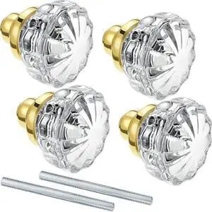 Amylove 2 Set Glass Door Knobs Mortise Style Fluted Crystal Antique Door Knobs with Spindle Antique Doorknobs for Home Interior(Gold,Basic)