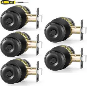 5 Pack Interior Door Knobs for Bedroom or Bathroom Keyless, Black Privacy Door Knob, Round Ball Bath/Bed Door Locks