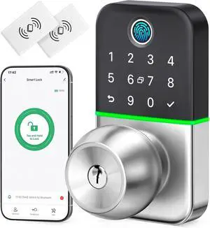 Keypad Smart Door Lock with Knob: Kucacci Keyless Entry Fingerprint Lock for Front Door - Keypad Digital Lock with Handle - Electronic Code Door Knob - Easy Installation - Generate Passcode Remotely