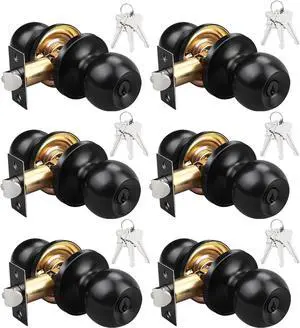 KNOBWELL 6 Pack Door Knob with Lock and Key (Keyed Alike), Keyed Entry Door Knobs Door Knob Lock, Exterior Door Knobs Front Door Knob with Matte Black Finish