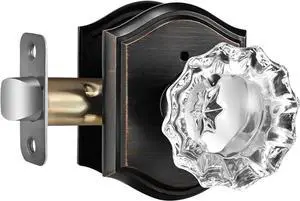Crystal Glass Door Knob With Lock - Vintage Privacy Interior Knob in Oil Rubbed Bronze for Bathroom and Bedroom