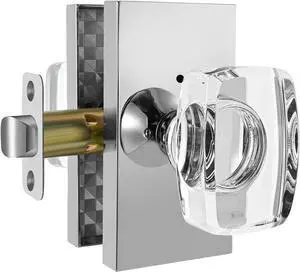 Glass Door Knobs, Crystal Door Knobs Interior with Lock, Polished Chrome Privacy Modern Door Knob Rectangular for Bedroom Bathroom