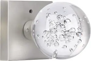 Glass Door Knobs Interior with Lock, Crystal Door Knobs Round Privacy Clear Bubble for Bed Bath Brushed Nickel
