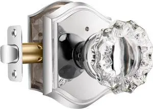 Polished Chrome Glass Door Knobs, Crystal Door Knob Interior with Lock, Privacy Polished Chrome Door Knob for Bathroom Bedroom