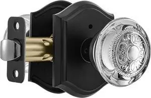 Glass Door Knobs Interior with Lock, Vintage Crystal Privacy Matte Black Door Knobs for Bedroom Bathroom, 1 Pack