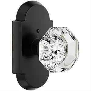 Matte Black Crystal Door Knob, Privacy Glass Door Knob, Crystal Door Knobs with Lock for Bedroom Bathroom (1 Pack)