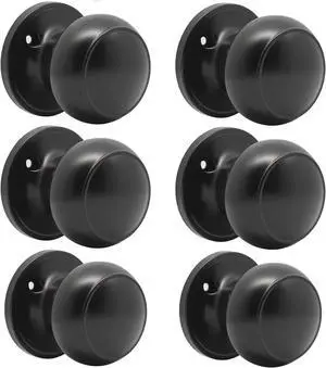 Probrico Flat Ball Single Dummy Door Knob Handles Black Left Right Handed Door Knobs Pull, 6 Pack