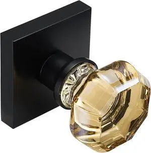 Champagne Gold Glass Passage Door Knob  Non-Locking Interior Crystal Handle with Matte Black Square Rosette  Elegant Octagonal Style for Hallway, Closet, Kids Room