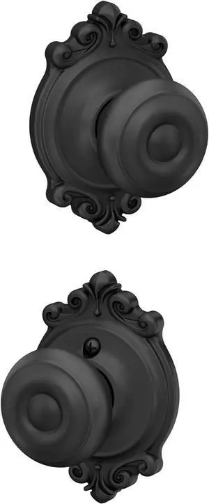 Schlage F10 GEO 622 BRK Georgian Door Knob with Brookshire Trim, Hall & Closet Passage Lock, Matte Black