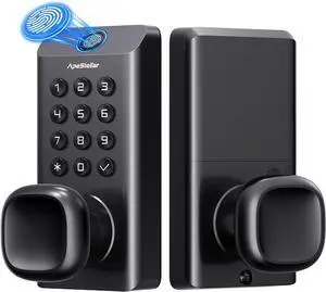 Keyless Entry Door Lock, Fingerprint Keypad Door Lock with Handle Knob, Smart Door Knob with Keypad, Smart Locks for Front Door, Auto Lock, Matte Black