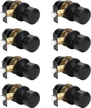 Indoor Matte Black Door Knobs Interior 8 Pack for Closet and Hallways, Modern Kitchen Black Door Handle Interior, Flat Passage Closet Door Knobs Keyless No Lock