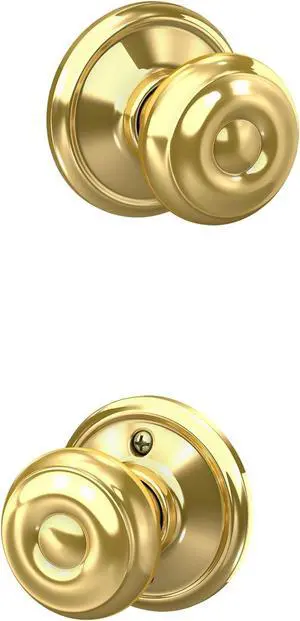 Schlage F10 GEO 605 Georgian Door Knob, Hall & Closet Passage Lock, Bright Brass