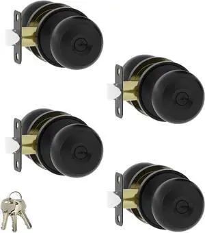 Asidrama 4 Pack Black Entry Door Knobs with Lock, Black Door Knobs Interior for Bedroom or Bathroom, Heavy Duty Door Lever with Door Handles for Left Right Sided Doors