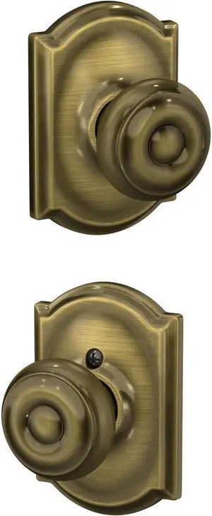 SCHLAGE F10 GEO 609 CAM Camelot Collection Georgian Passage Knob, Antique Brass